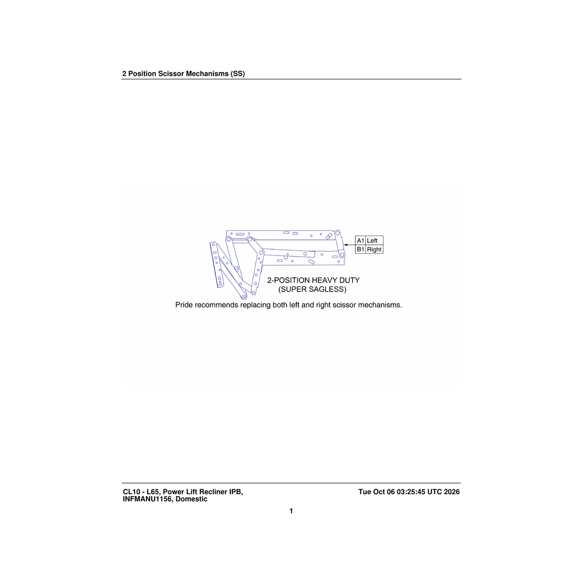 Pride Mobility FRMASMB11244 scissor mechanism frame assembly 2 position right ss parts diagram