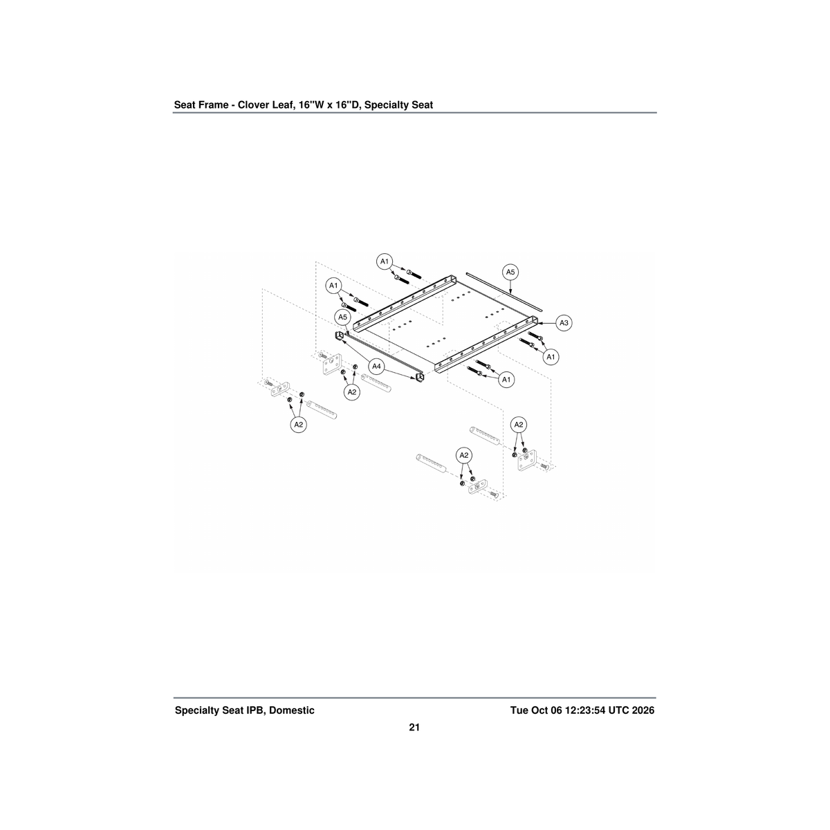 Pride Mobility FRMASMB11342 clover leaf seat mount assembly 16 inch w-20 inch w parts diagram