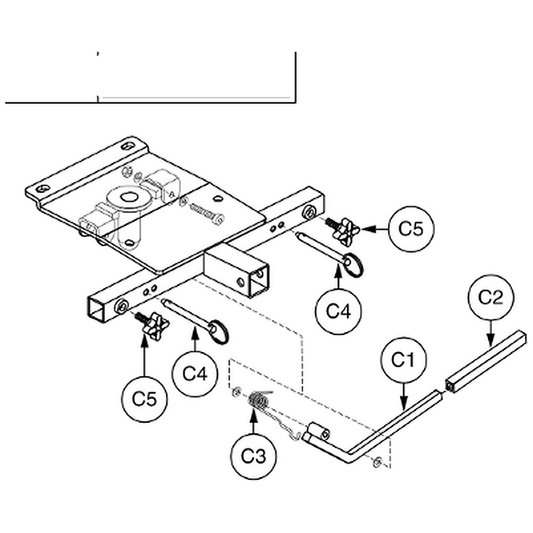 Pride Mobility (FRMASMB11450), Pride parts diagram of the foldable molded plastic seat, 18 inch wide by 17 inch deep, showing the platform seat frame assembly, items C1 through C5.
