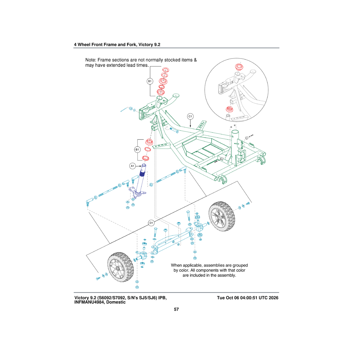 Pride Mobility FRMASMB12372 front frame assembly 9 inch 4 wheel with standard seat post parts diagram