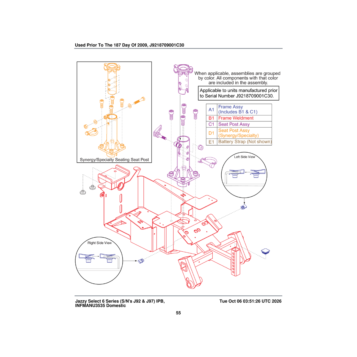 Pride Mobility FRMASMB12391 bolt on seat post assembly 3 hole clover leaf synergy/specialty seat parts diagram