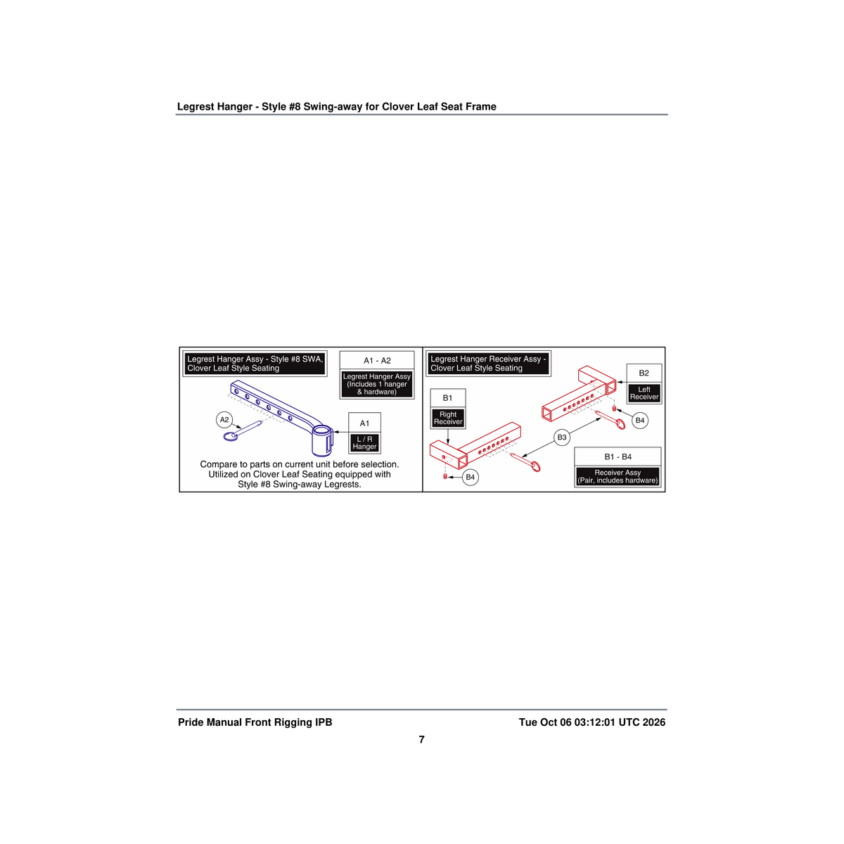 Pride Mobility FRMASMB12549 s/a #8 legrest hanger assembly clover leaf seat frame parts diagram