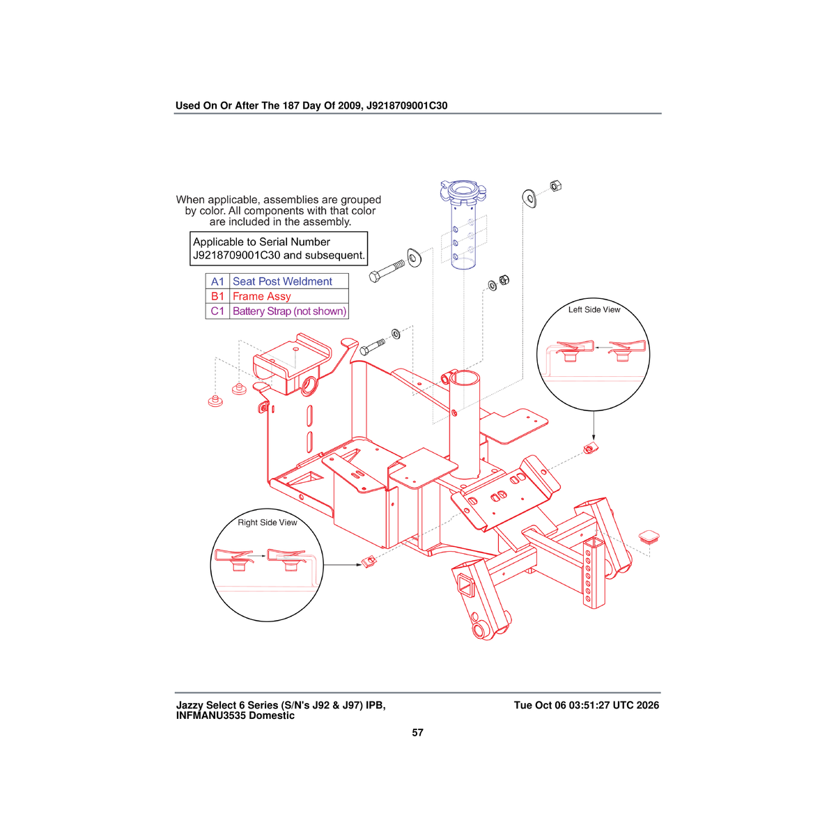 Pride Mobility FRMASMB12712 main with lower seat post frame assembly jazzyselect6 e-1060-133 parts diagram