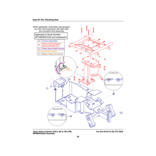 Pride Mobility FRMASMB12716 main frame assembly jazzy select 6 ultra e-1060-131 parts diagram