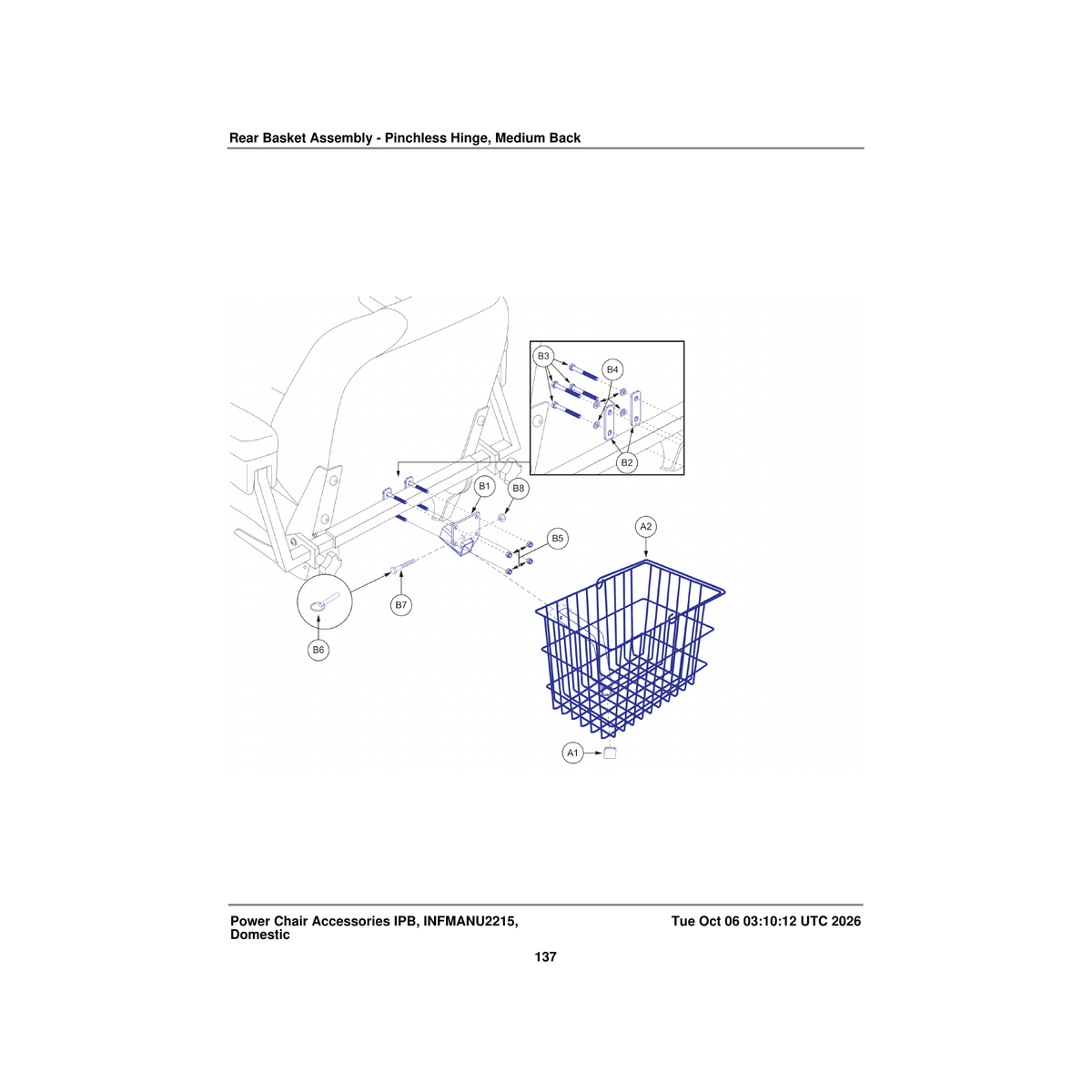 Pride Mobility FRMASMB1280 rear basket assembly with accessory bracket parts diagram