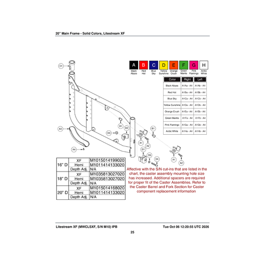 Pride Mobility FRMASMB12836 arctic white frame assembly 20 inch litestreamxf with parts diagram