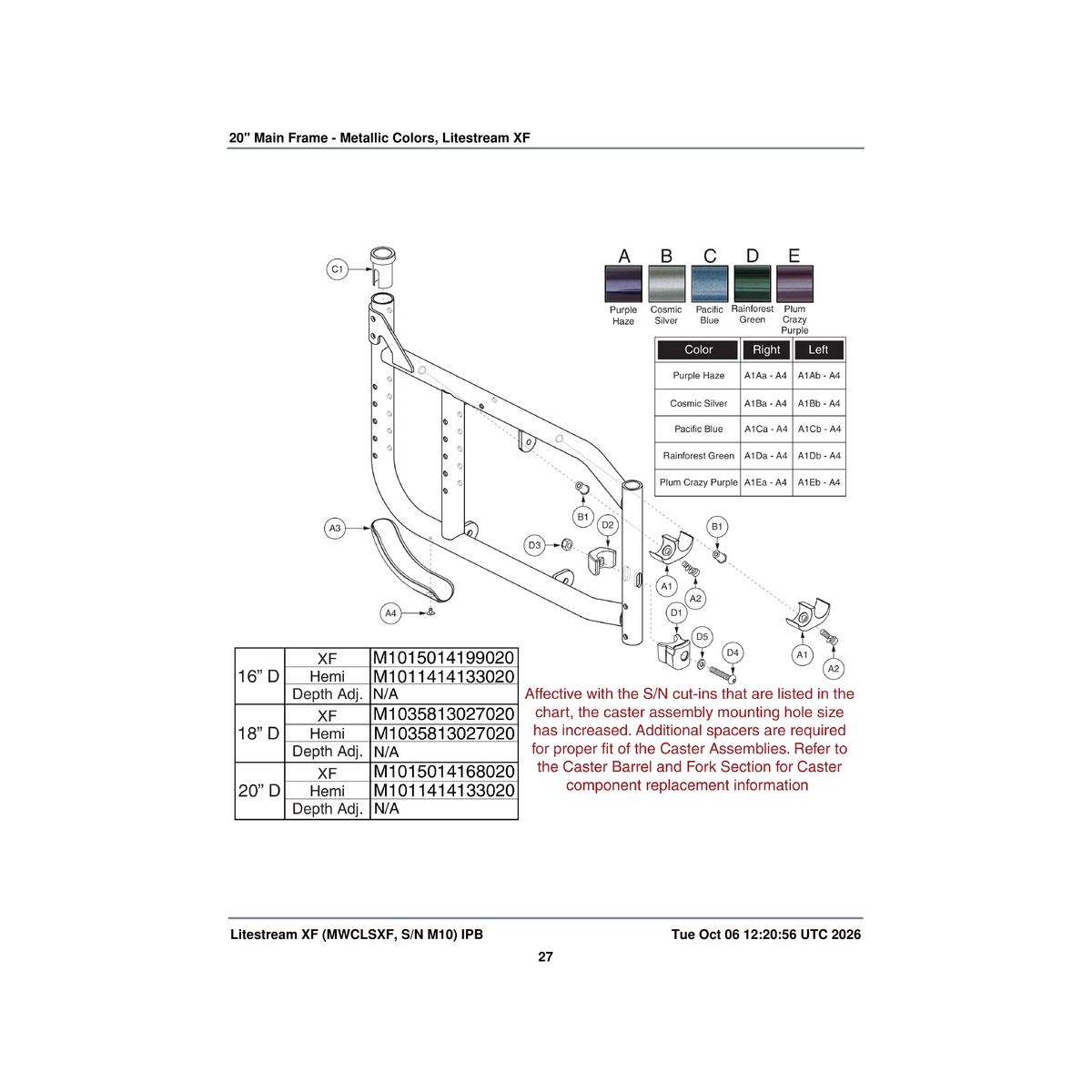 Pride Mobility FRMASMB12837 plum crazy frame assembly 20 inch litestreamxf with plastics parts diagram