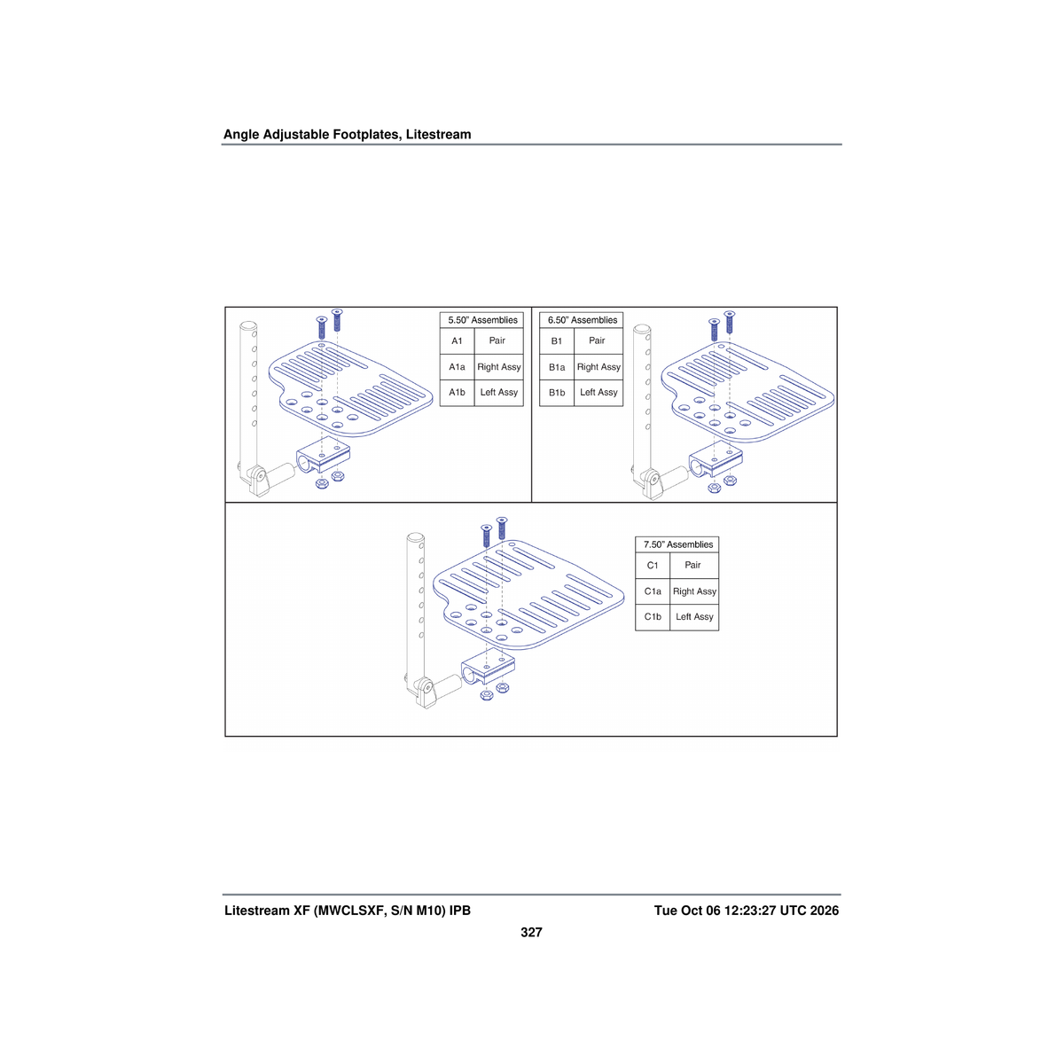 Pride Mobility FRMASMB12904 black footplate assembly aluminum angle adjustable 7.50 inch parts diagram