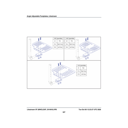 Pride Mobility FRMASMB12904 black footplate assembly aluminum angle adjustable 7.50 inch parts diagram