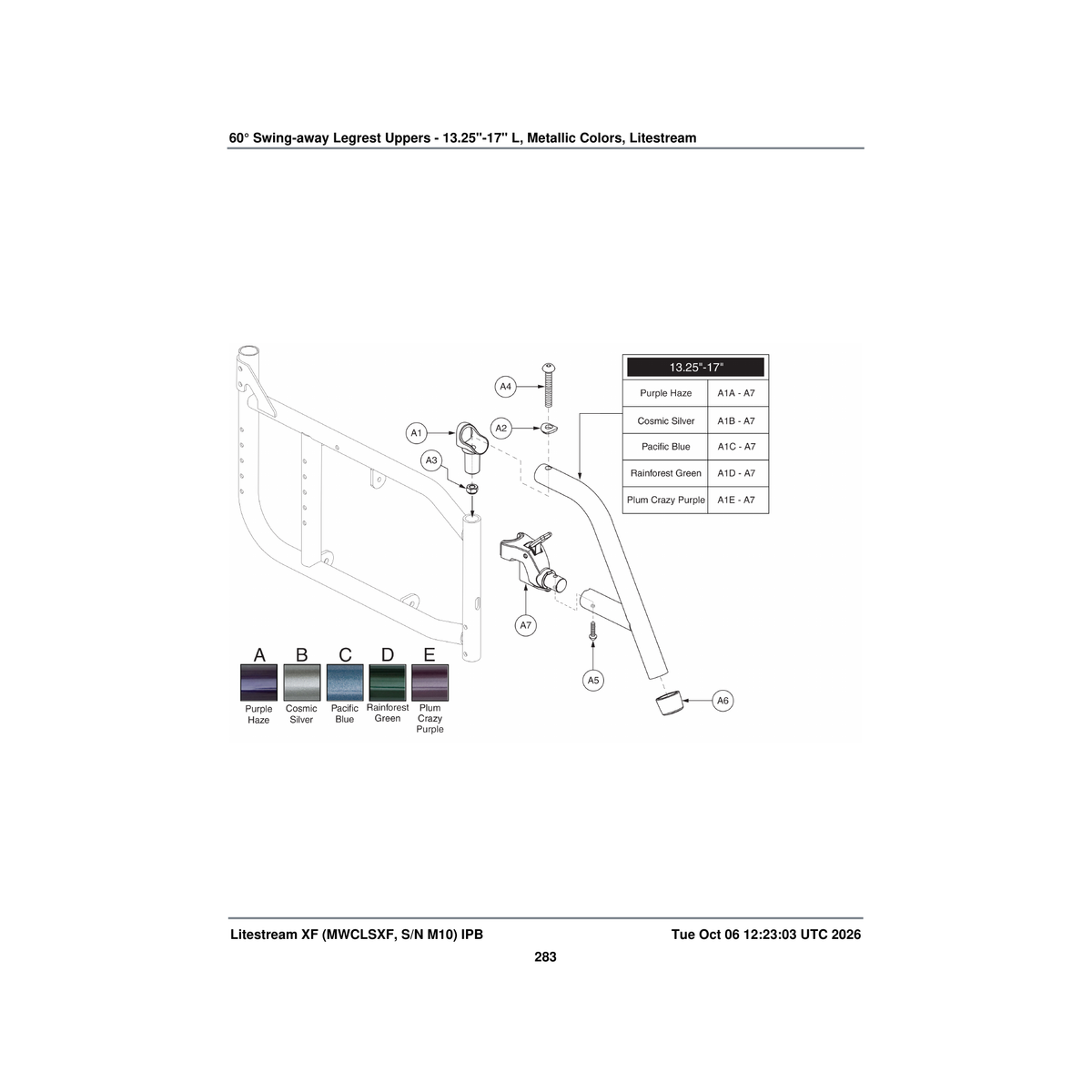 Pride Mobility FRMASMB12912 60a° legrest assembly pacific blue 13.25 inch -17 inch upper parts diagram