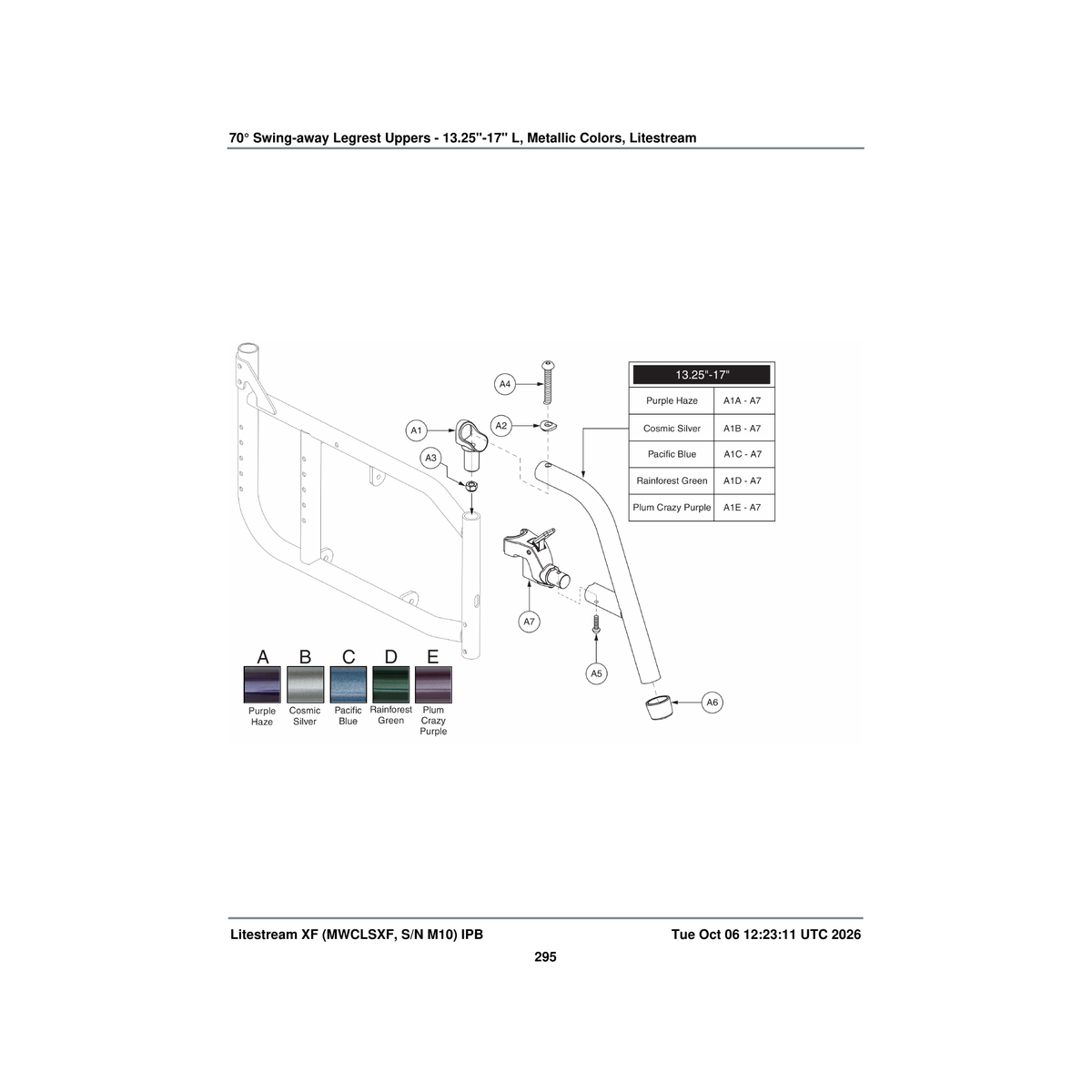 Pride Mobility FRMASMB12942 70a° legrest assembly plum crazy 13.25 inch -17 inch upper parts diagram
