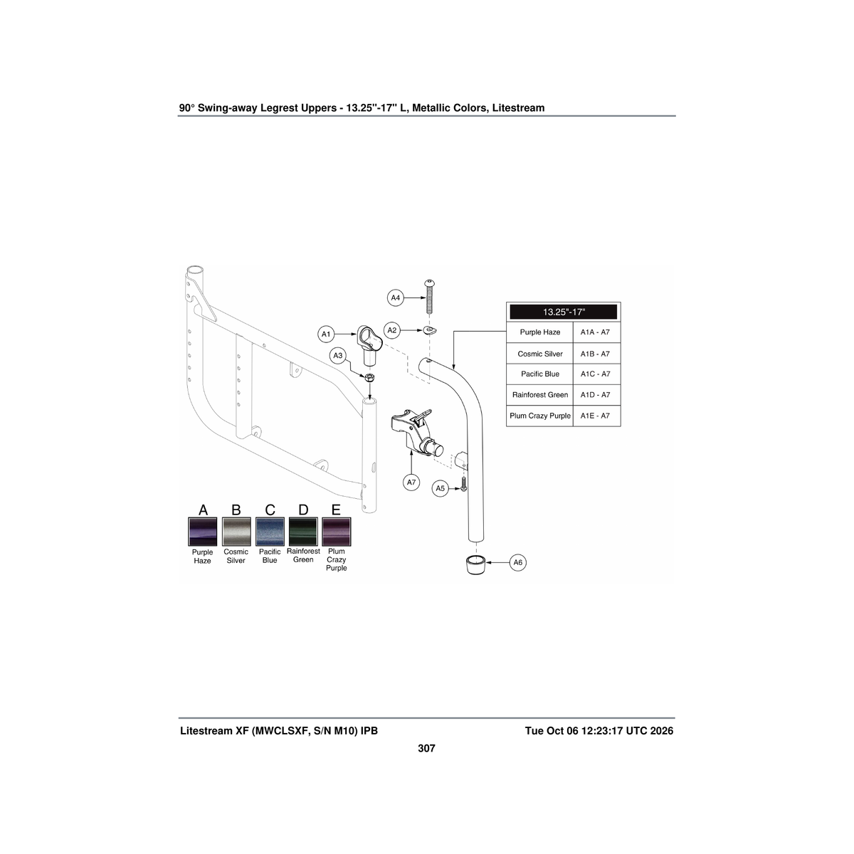 Pride Mobility FRMASMB12994 90a° legrest assembly pacific blue 13.25 inch -17 inch upper parts diagram
