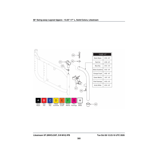 Pride Mobility FRMASMB12998 90a° legrest assembly arctic white 13.25 inch -17 inch upper parts diagram