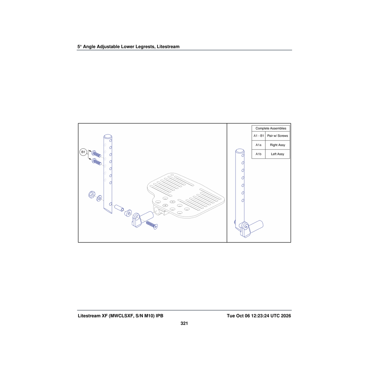 Pride Mobility FRMASMB13010 5aº legrest assembly black aluminum angle adjustable lower parts diagram