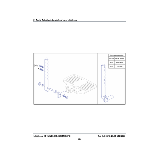 Pride Mobility FRMASMB13010 5aº legrest assembly black aluminum angle adjustable lower parts diagram