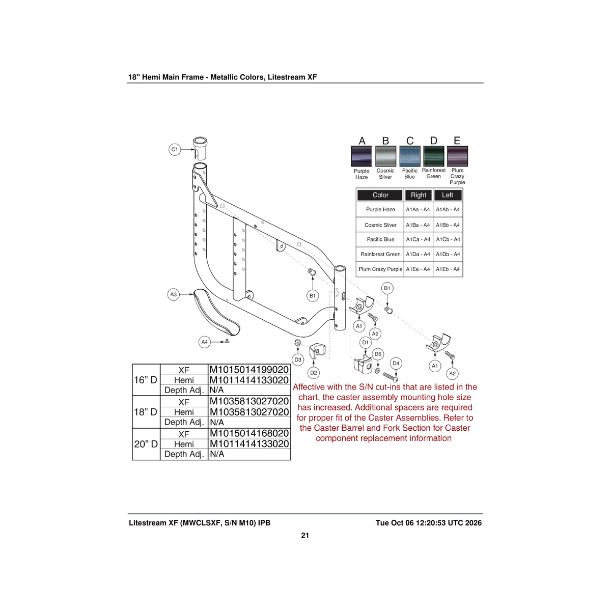 Pride Mobility FRMASMB13425 cosmic silver frame assembly 18 inch d litestreamxf hemi parts diagram