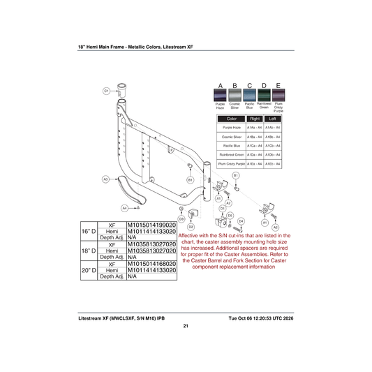 Pride Mobility FRMASMB13442 pacific blue frame assembly 18 inch d litestreamxf hemi with parts diagram