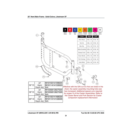 Pride Mobility FRMASMB13486 arctic white frame assembly 20 inch d litestreamxf hemi with parts diagram
