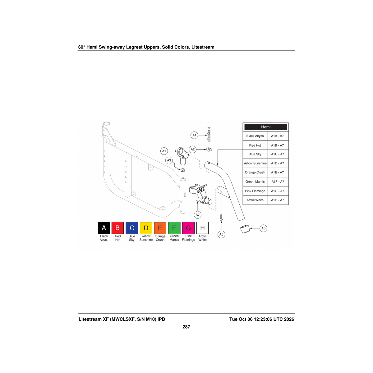 Pride Mobility FRMASMB13702 s/a legrest assembly 60a° orange litestreamxf hemi upper parts diagram