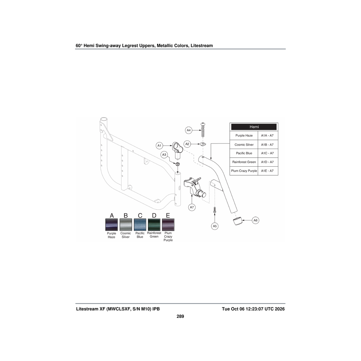 Pride Mobility FRMASMB13707 s/a legrest assembly 60a° pacific blue litestreamxf hemi parts diagram