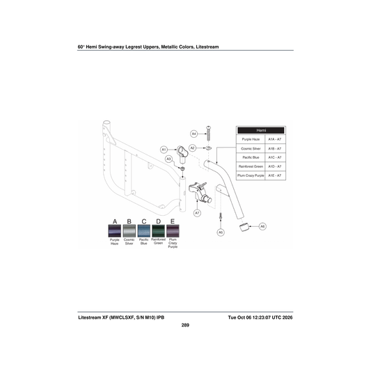 Pride Mobility FRMASMB13708 s/a legrest assembly 60a° rainforest green litestreamxf hemi parts diagram