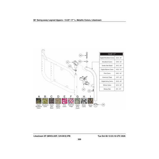 Pride Mobility FRMASMB13932 90a° legrest assembly snake skin 13.25 inch -17 inch upper parts diagram