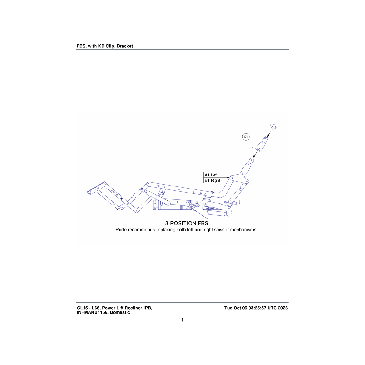 Pride Mobility FRMASMB14016 scissor mechanism frame assembly 3 position left parts diagram