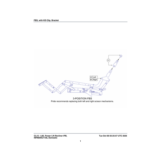 Pride Mobility FRMASMB14017 scissor mechanism frame assembly 3 position right parts diagram