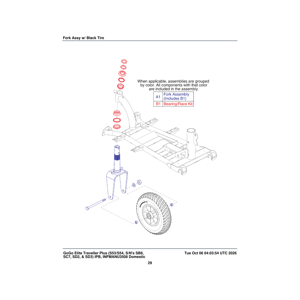 Pride Mobility FRMASMB14082 without holes fork assembly 3 wheel parts diagram