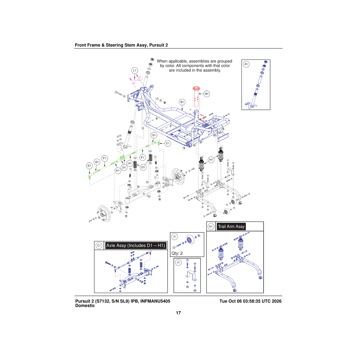 Pride Mobility FRMASMB14266 shock suspension assembly trail arm c-9763-057 parts diagram