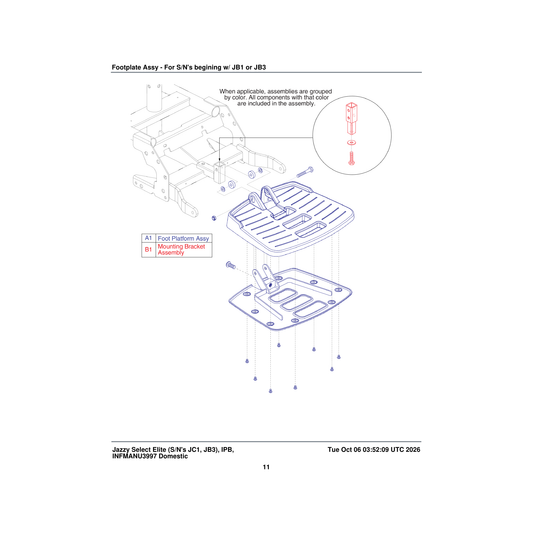Pride Mobility FRMASMB14293 with mounting hardware foot platform assembly large stamped parts diagram