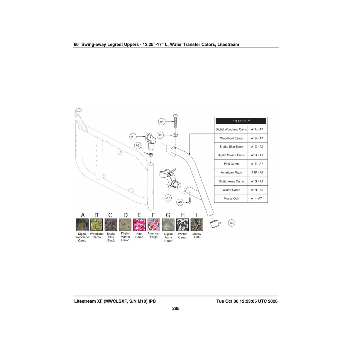 Pride Mobility FRMASMB14592 60a° legrest assembly digital woodland camo 13.25 inch -17 parts diagram