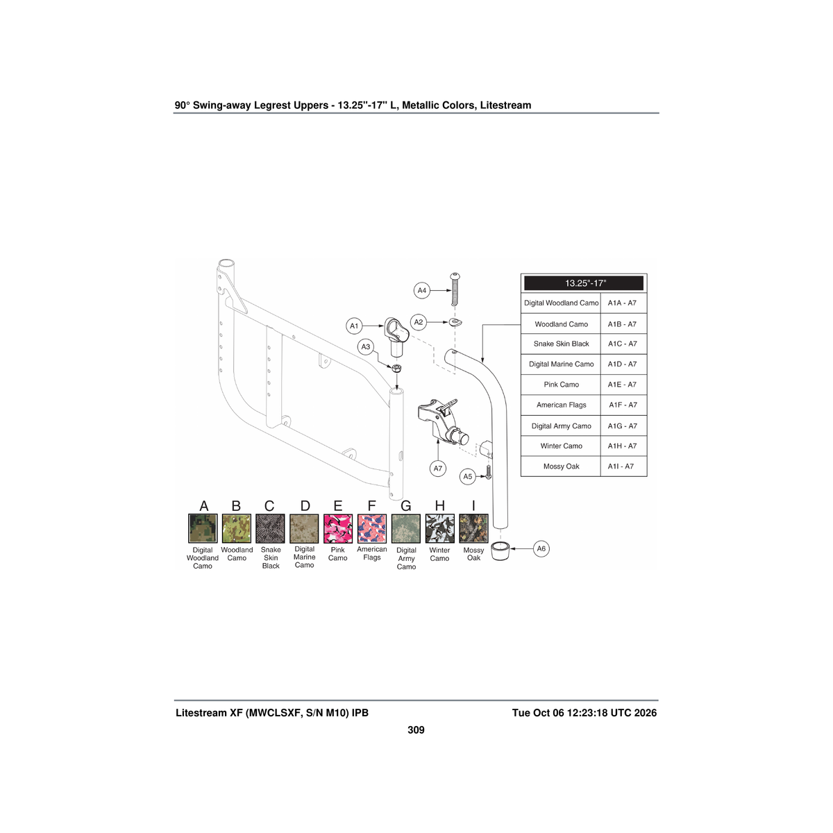 Pride Mobility FRMASMB14611 90a° legrest assembly digital woodland camo 13.25 inch -17 parts diagram