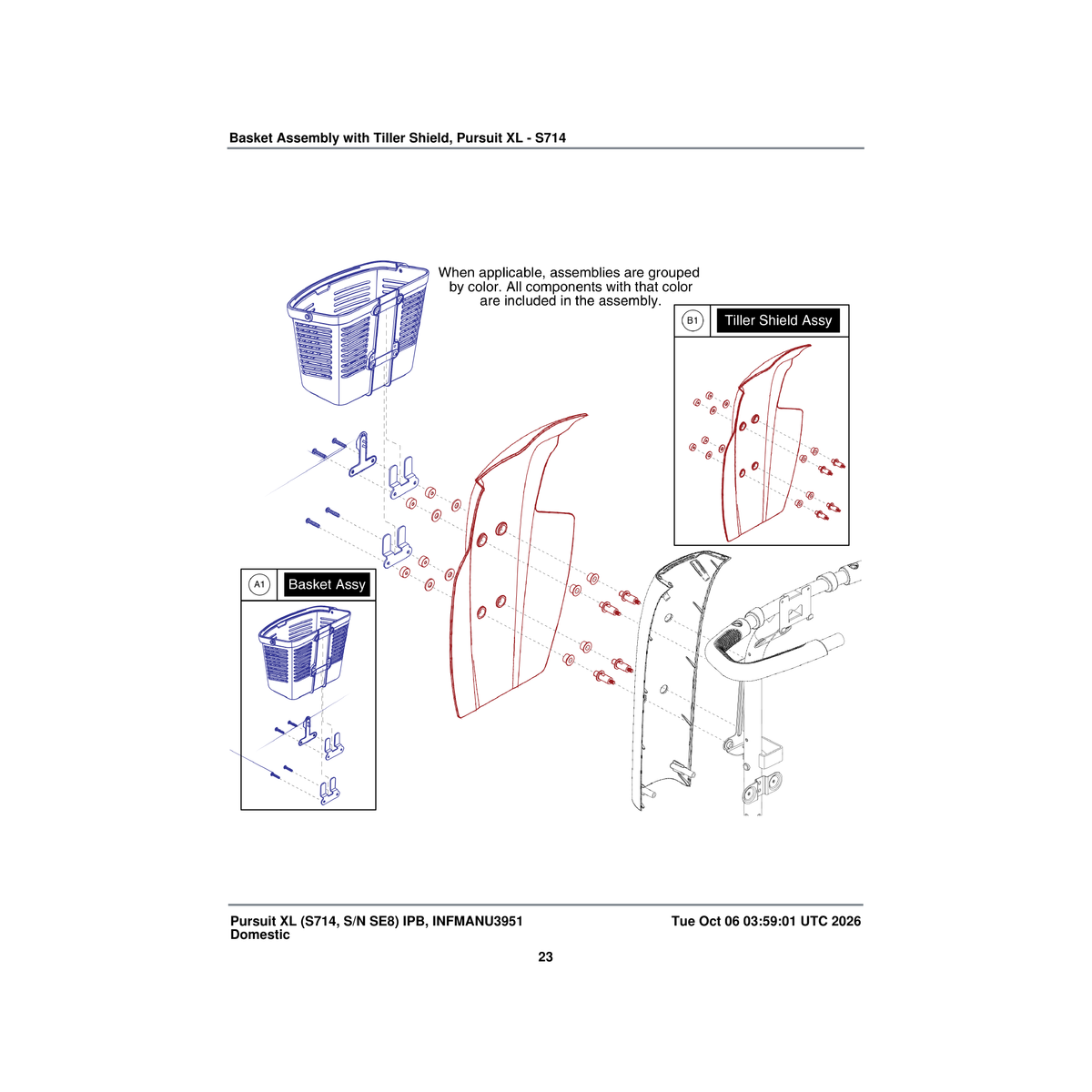 Pride Mobility FRMASMB14888 shield tiller assembly parts diagram