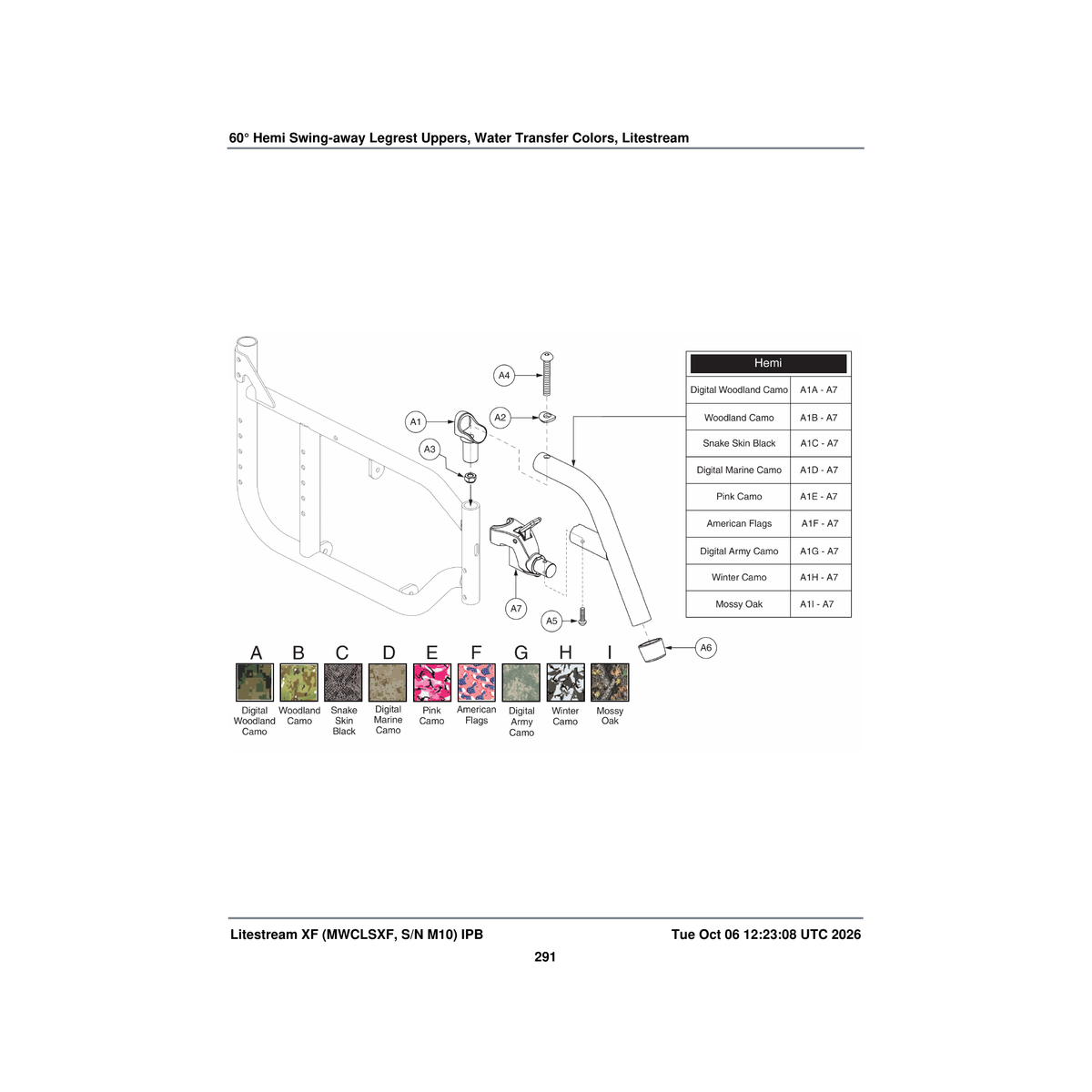 Pride Mobility FRMASMB15155 s/a legrest assembly 60a° digital marine camo litestreamxf parts diagram