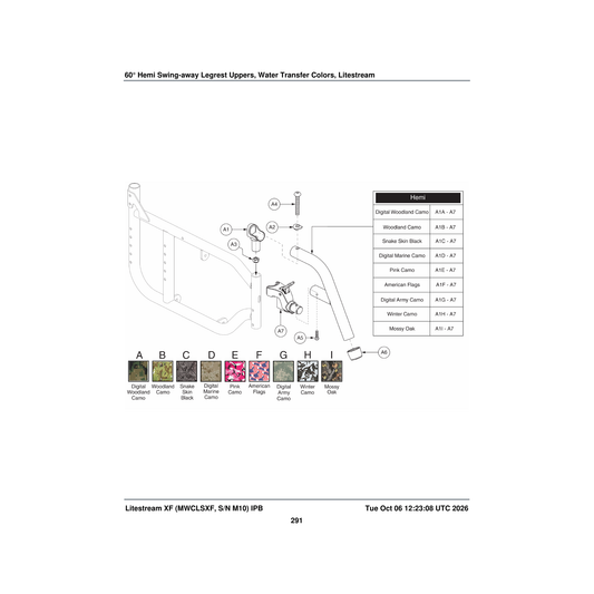 Pride Mobility FRMASMB15156 s/a legrest assembly 60a° winter camo litestreamxf hemi parts diagram