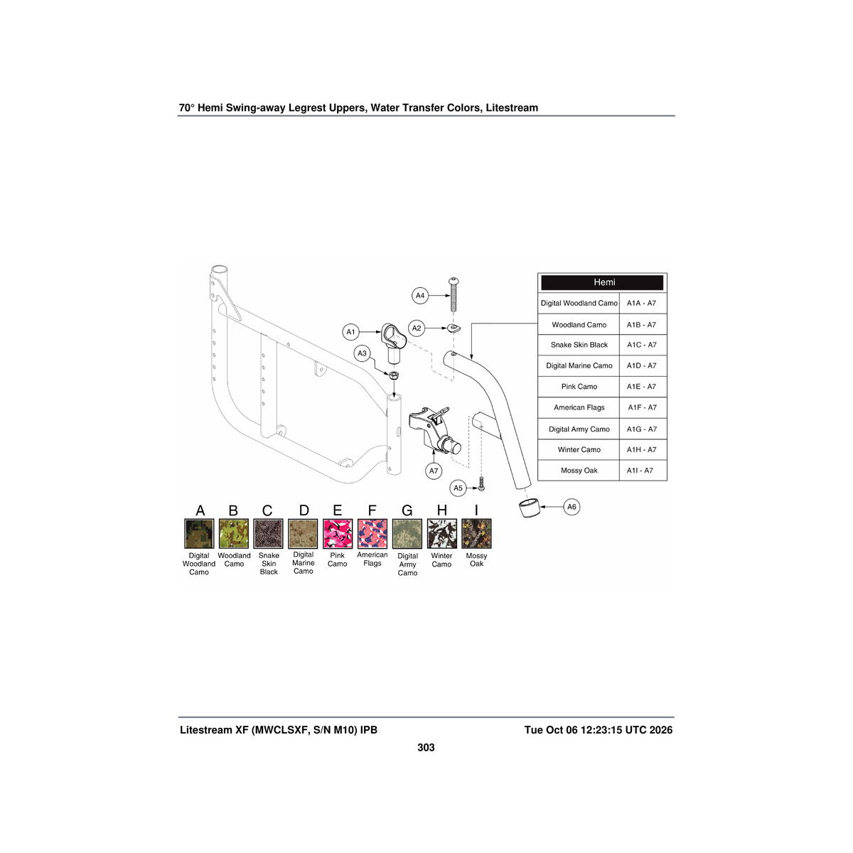 Pride Mobility FRMASMB15233 s/a legrest assembly 70a° digital woodland camo litestreamxf parts diagram