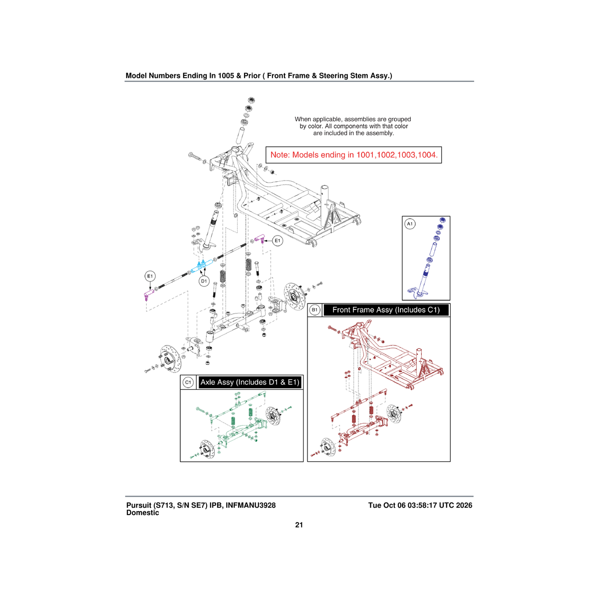 Pride Mobility FRMASMB15314 front frame assembly with standard seat post parts diagram