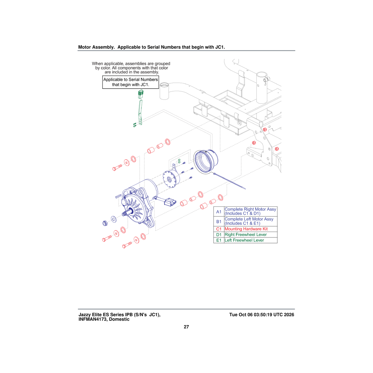 Pride Mobility FRMASMB15456 right freewheel lever assembly b-1033-010 parts diagram