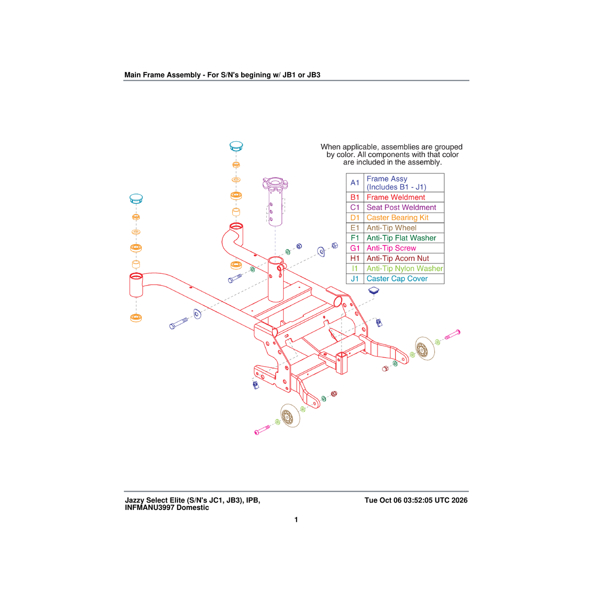 Pride Mobility FRMASMB15733 frame main frame assembly select elite e-1033-022 parts diagram