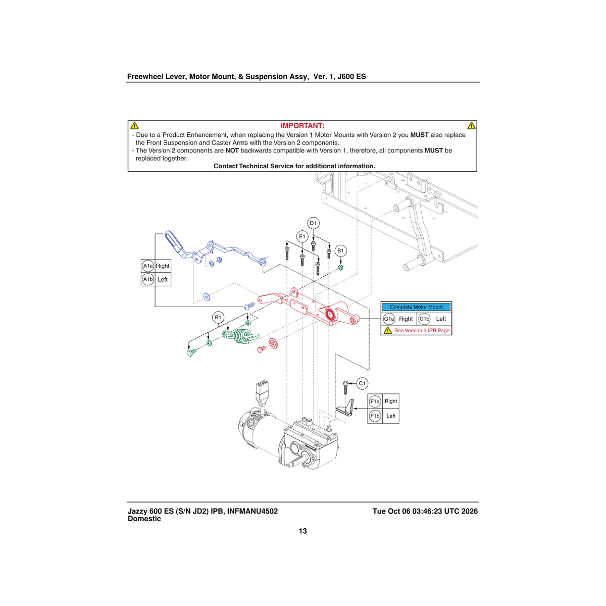 Pride Mobility FRMASMB16057 release freewheel assembly right q6edge c-1062-053 parts diagram