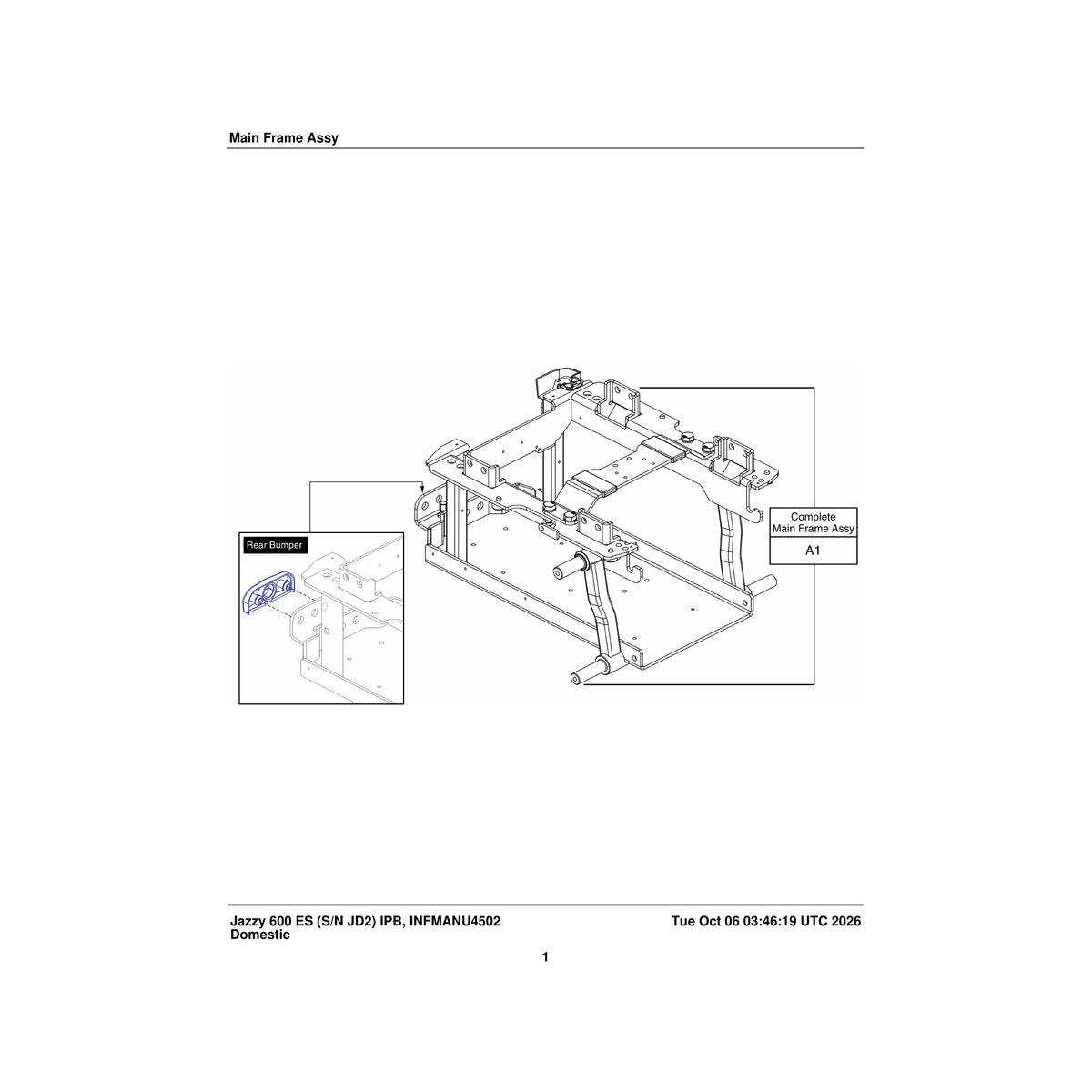 Pride Mobility FRMASMB16061 main frame assembly suspension beam q6 edge e-1062-079 parts diagram