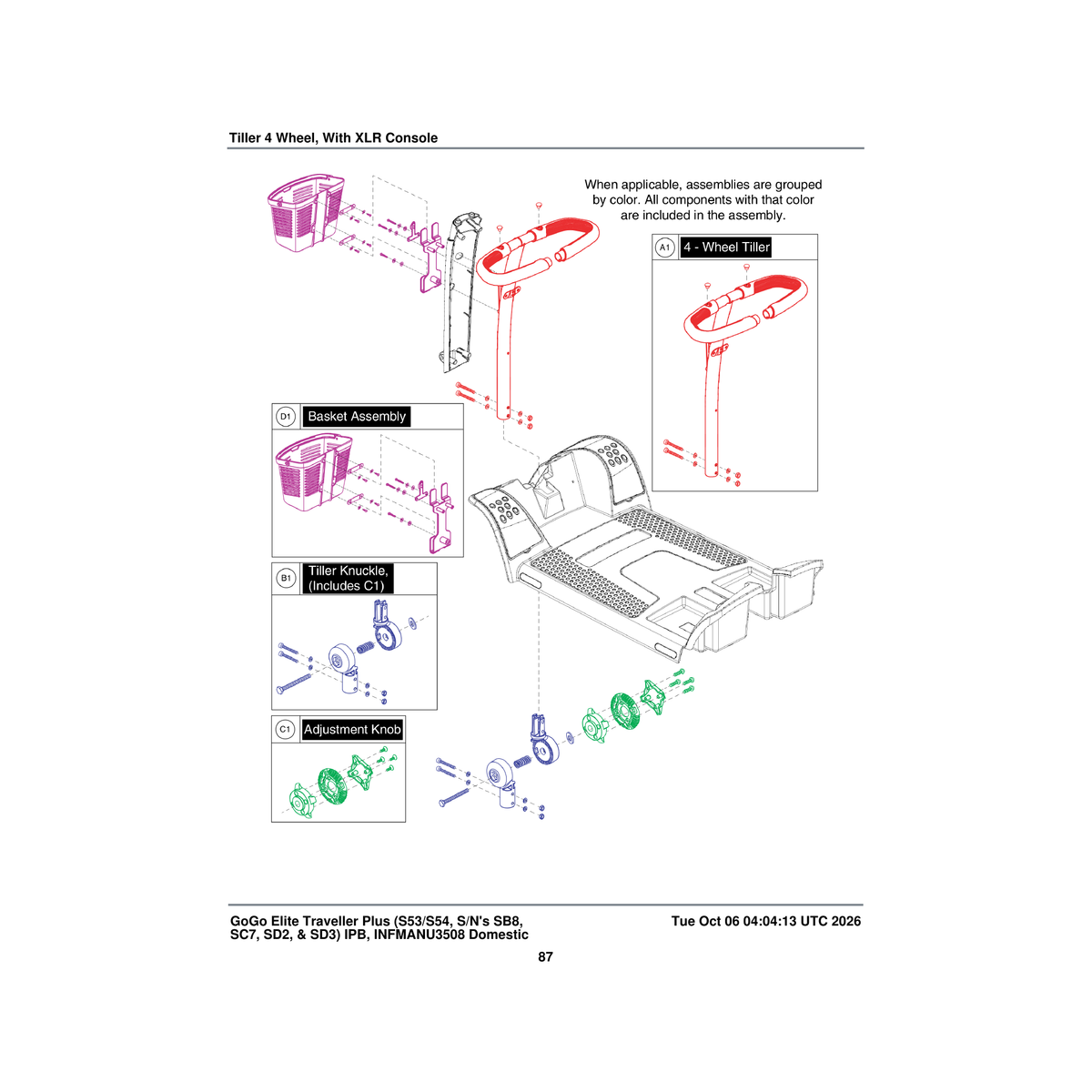 Pride Mobility FRMASMB16209 standard tiller assembly 4 wheel parts diagram