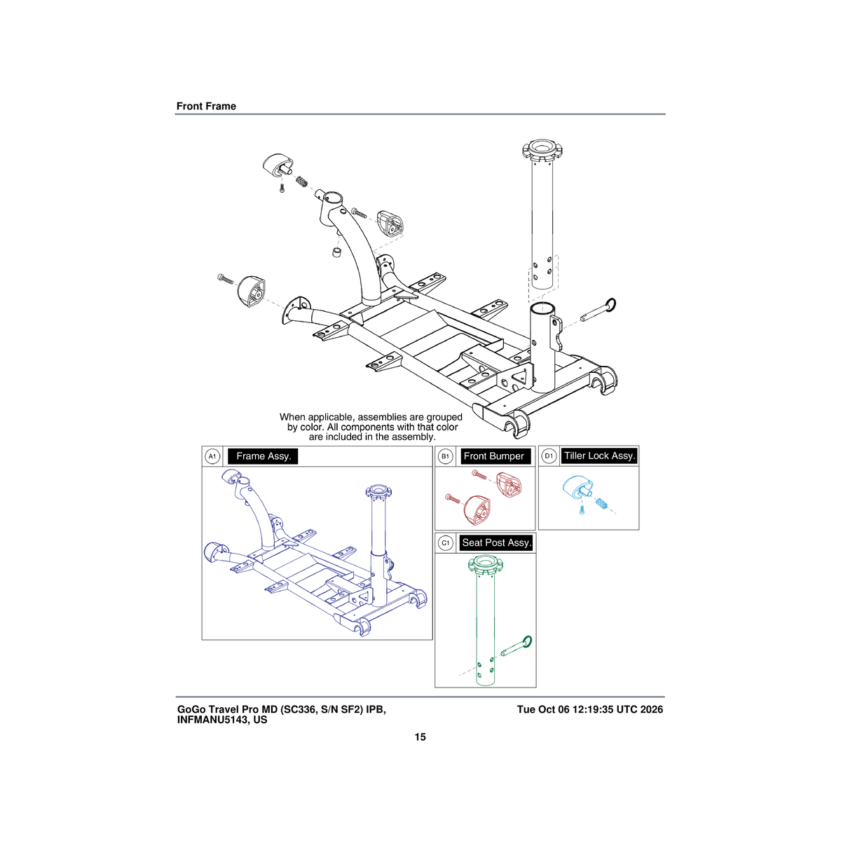 Pride Mobility FRMASMB16214 upper seat post assembly 2 hole adjustable with pin parts diagram