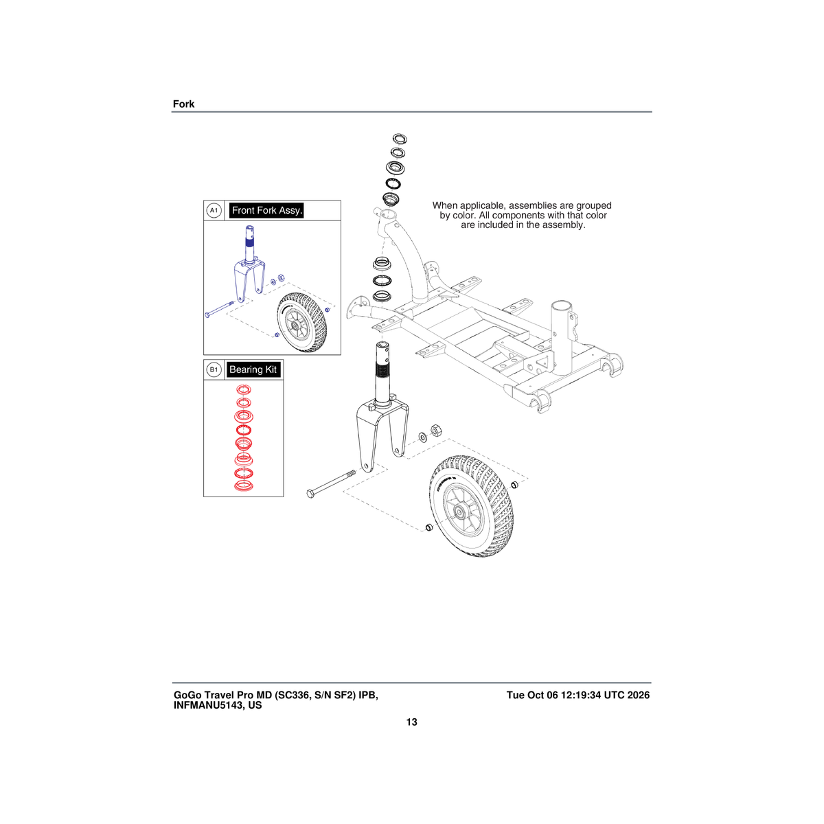 Pride Mobility FRMASMB16246 without holes fork assembly 3 wheel parts diagram