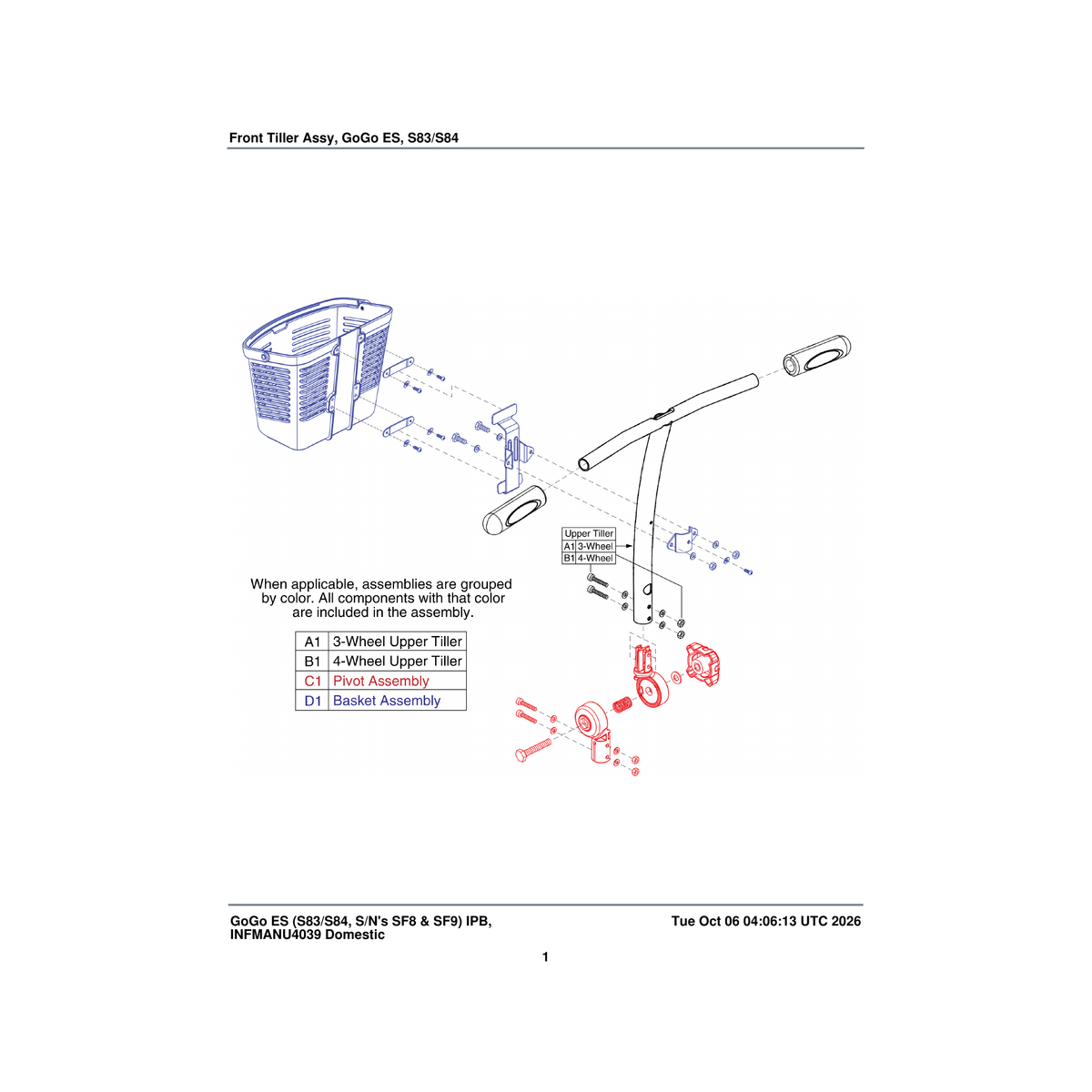 Pride Mobility FRMASMB16951 standard tiller assembly 4 wheel parts diagram