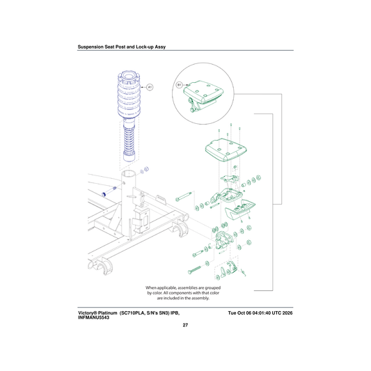 Pride Mobility FRMASMB16975 suspension seat post assembly victory 9-10 e-9966-067 parts diagram