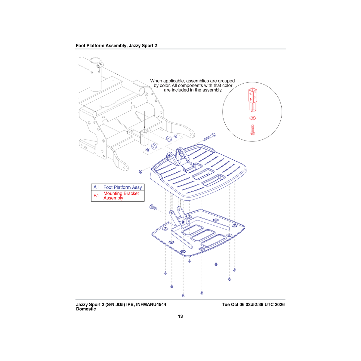 Pride Mobility FRMASMB16981 with mounting hardware foot platform assembly double powdercoat large stamped parts diagram