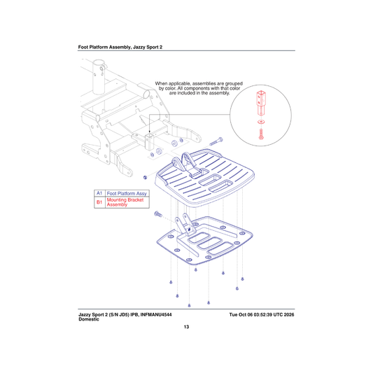 Pride Mobility FRMASMB16981 with mounting hardware foot platform assembly double powdercoat large stamped parts diagram
