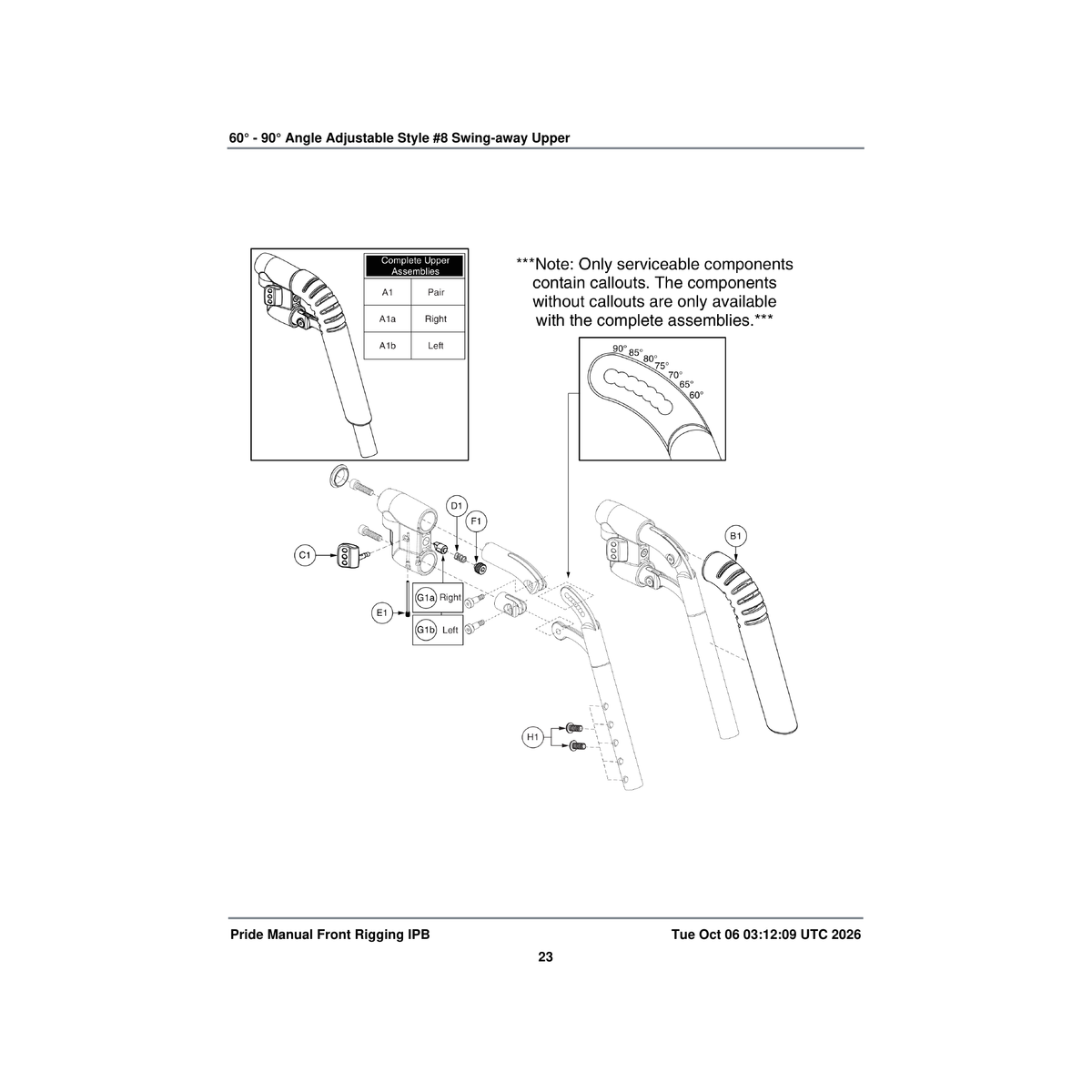 Pride Mobility FRMASMB17558 upper legrest assembly 60a°-90a° s/a left parts diagram